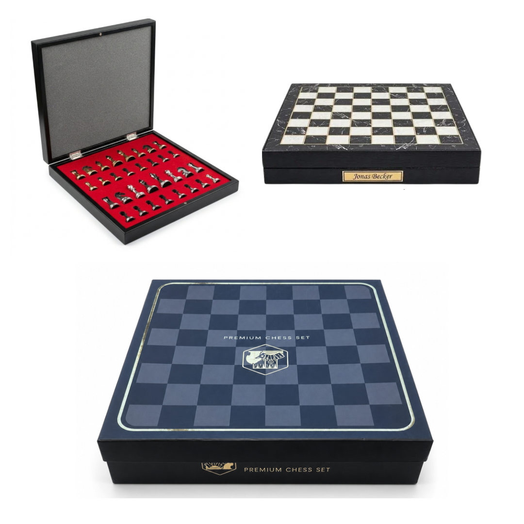 Schachspiel mit Metallfiguren, weitere Produktansicht – Schachatelier