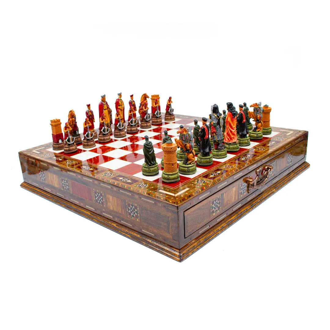 Hand-painted chess pieces of the premium mosaic chess set in detail – Chess studio