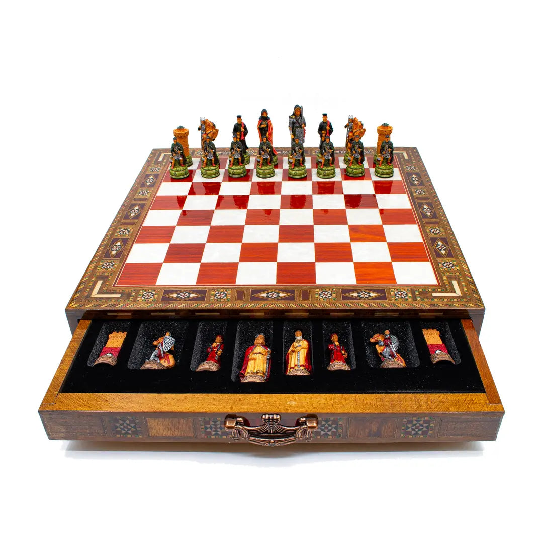 Premium Chess Set with Mosaic Design and Storage Drawer - Chess Atelier