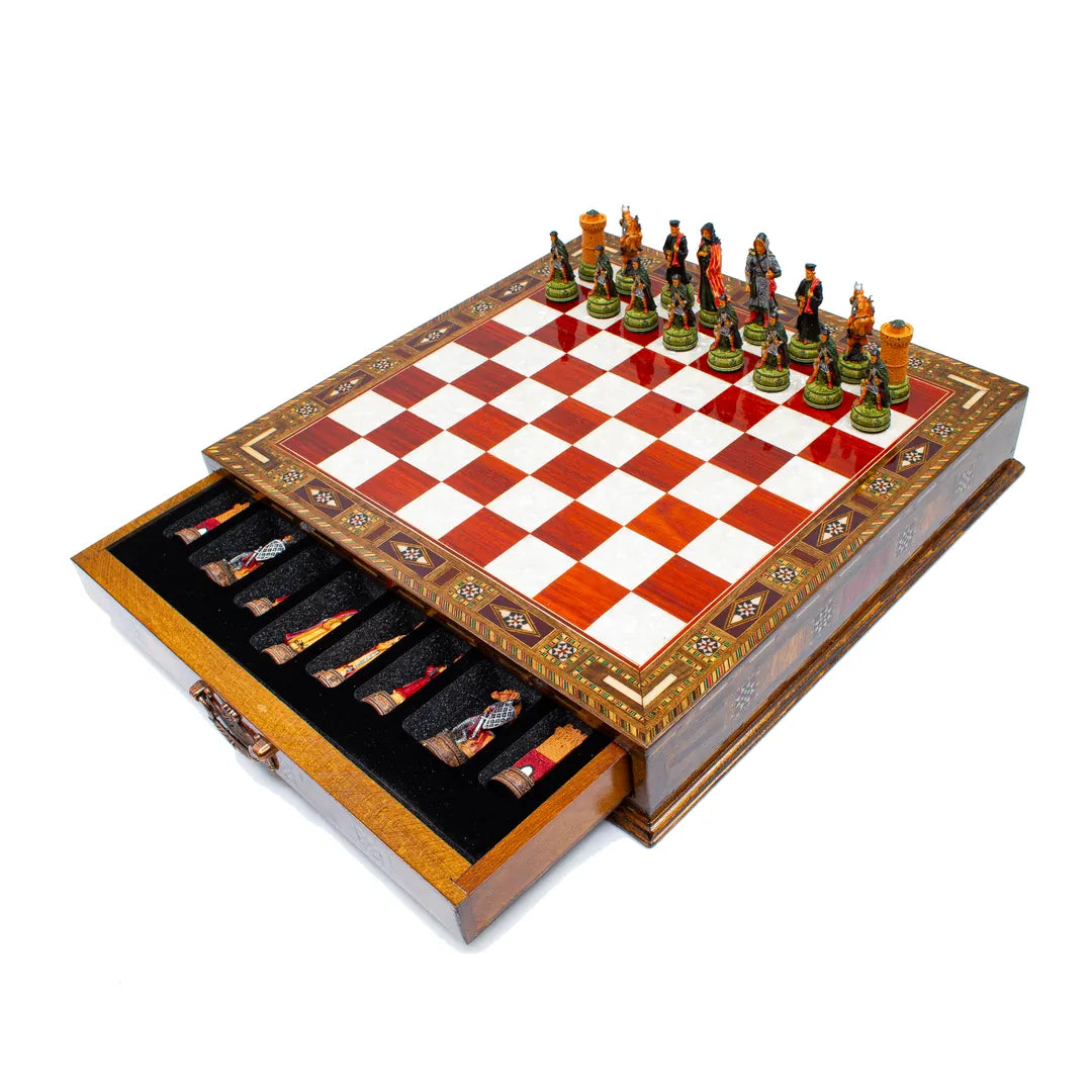 Wooden mosaic chessboard with intricate inlays, handcrafted – Chess studio